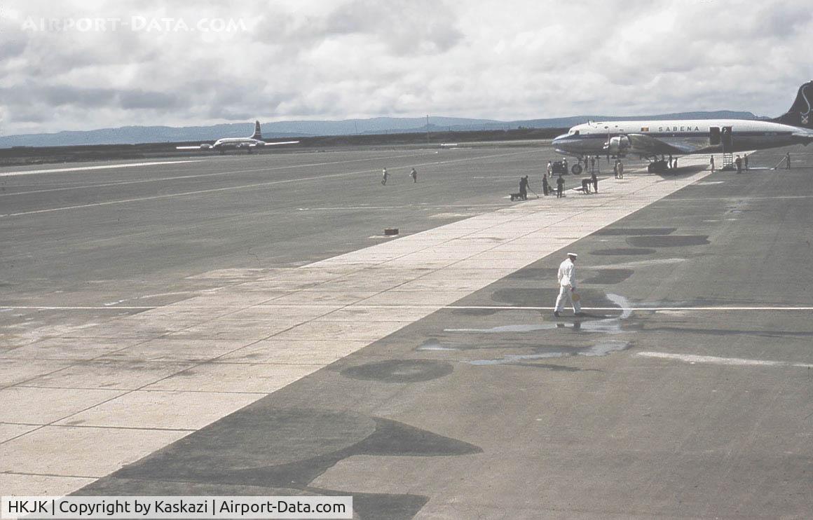 Jomo Kenyatta International Airport (formerly Nairobi International Airport), Nairobi Kenya (HKJK) - Taken late 1950s. The Sabena plane is their 