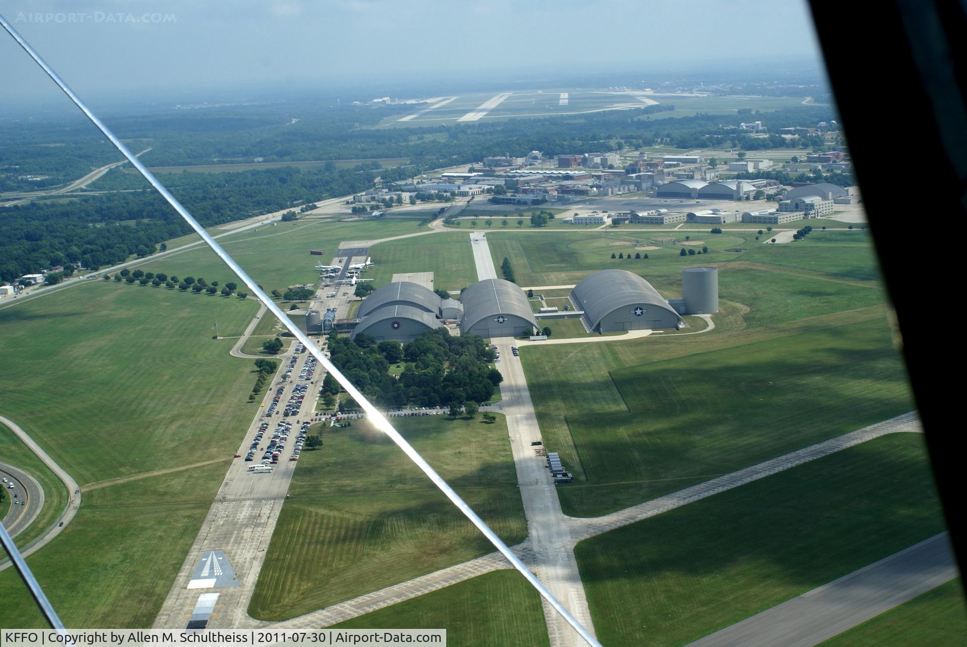Wright-patterson Afb Airport (FFO) - Air Force Museum resting on closed Wright Field with Patterson Field at the top of the photo.

Shot from NC9119.