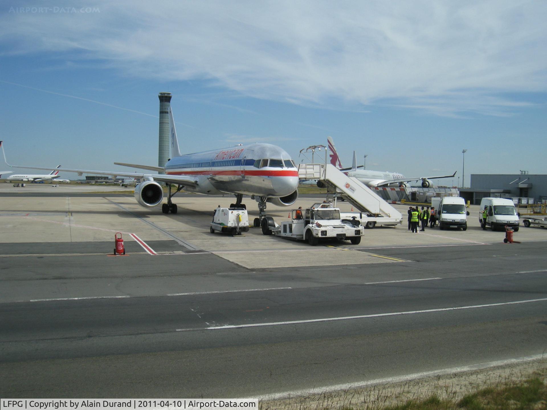 Paris Charles de Gaulle Airport (Roissy Airport), Paris France (LFPG) - AA normaly docks at opposite located Terminal 2A, but sometimes, lack of gates dictactes a temporary transfer on Sierra remote ramps at Terminal 1 