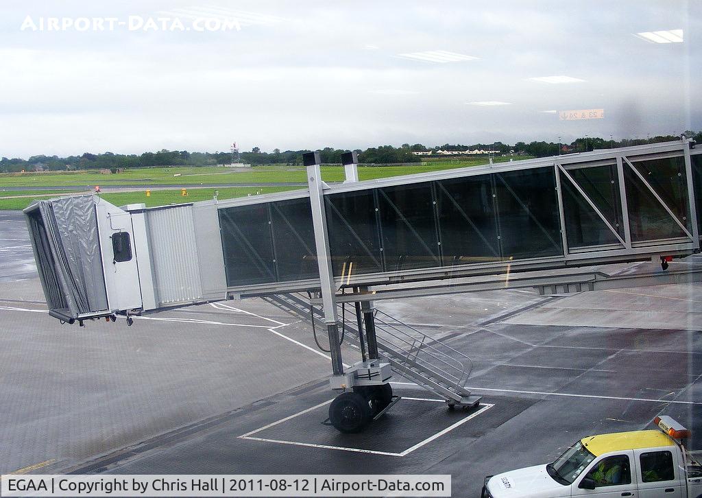 Belfast International Airport, Belfast, Northern Ireland United Kingdom (EGAA) - airbridge at gate 22 at Belfast International Airport