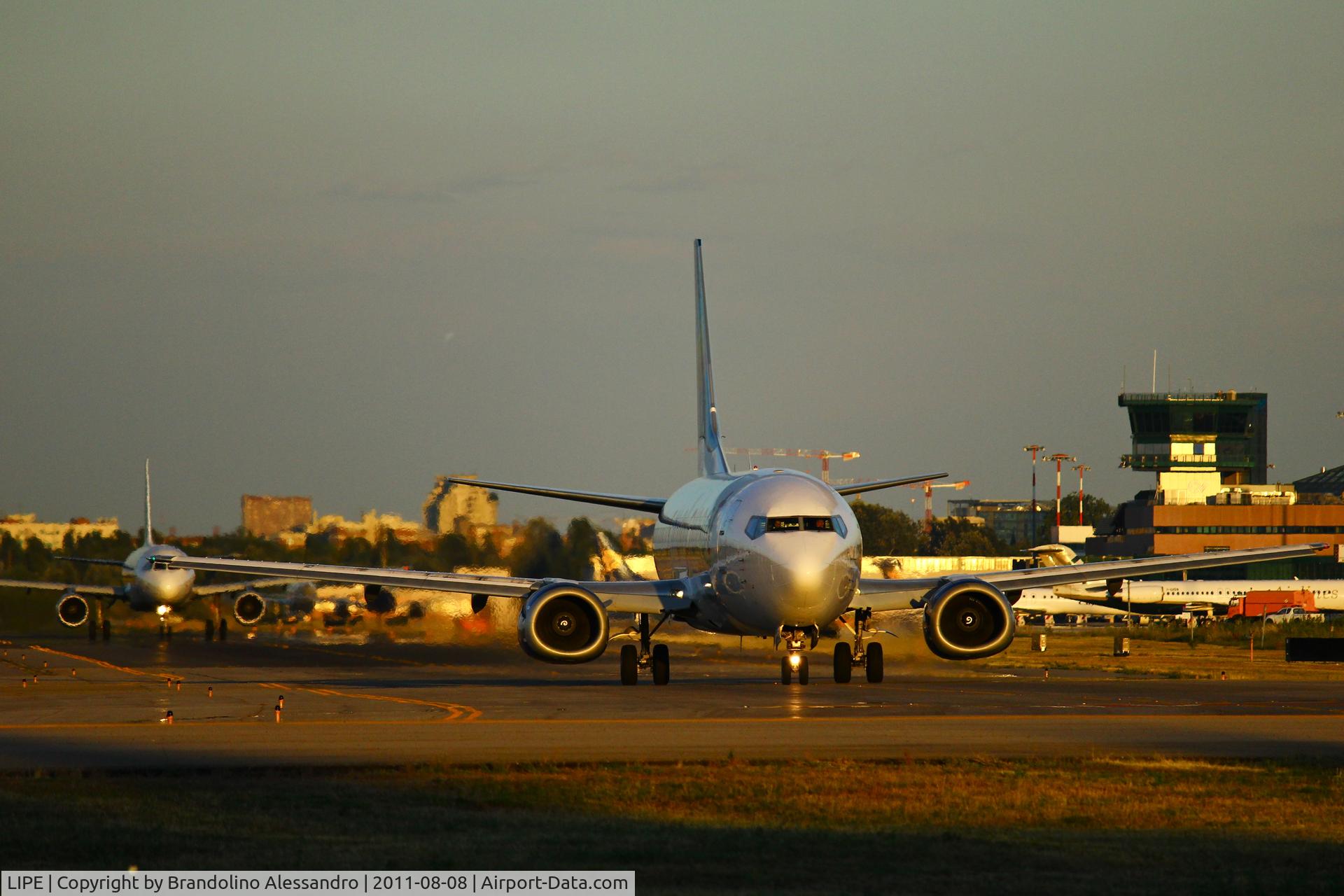 Bologna Airport (Guglielmo Marconi Airport), Bologna Italy (LIPE) - taxing to the sunset!