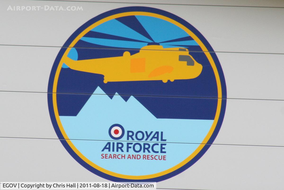 Anglesey Airport (Maes Awyr Môn) or RAF Valley, Anglesey United Kingdom (EGOV) - at the entrance to the Royal Air Force Search & Rescue hangar 
