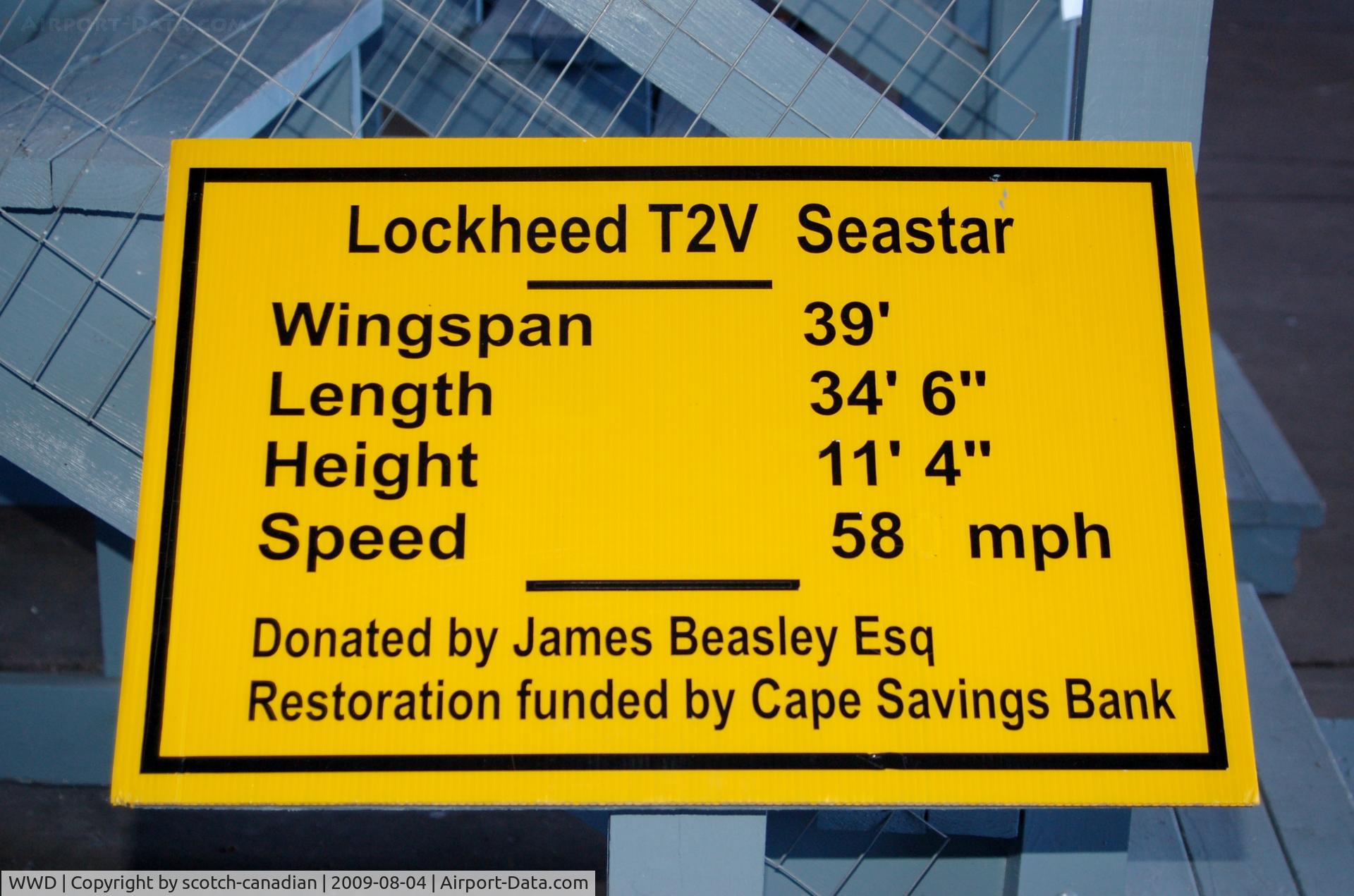 Cape May County Airport (WWD) - Information Sign for the Lockheed T2V Seastar at the Naval Air Station Wildwood Aviation Museum, Cape May County Airport, Wildwood, NJ