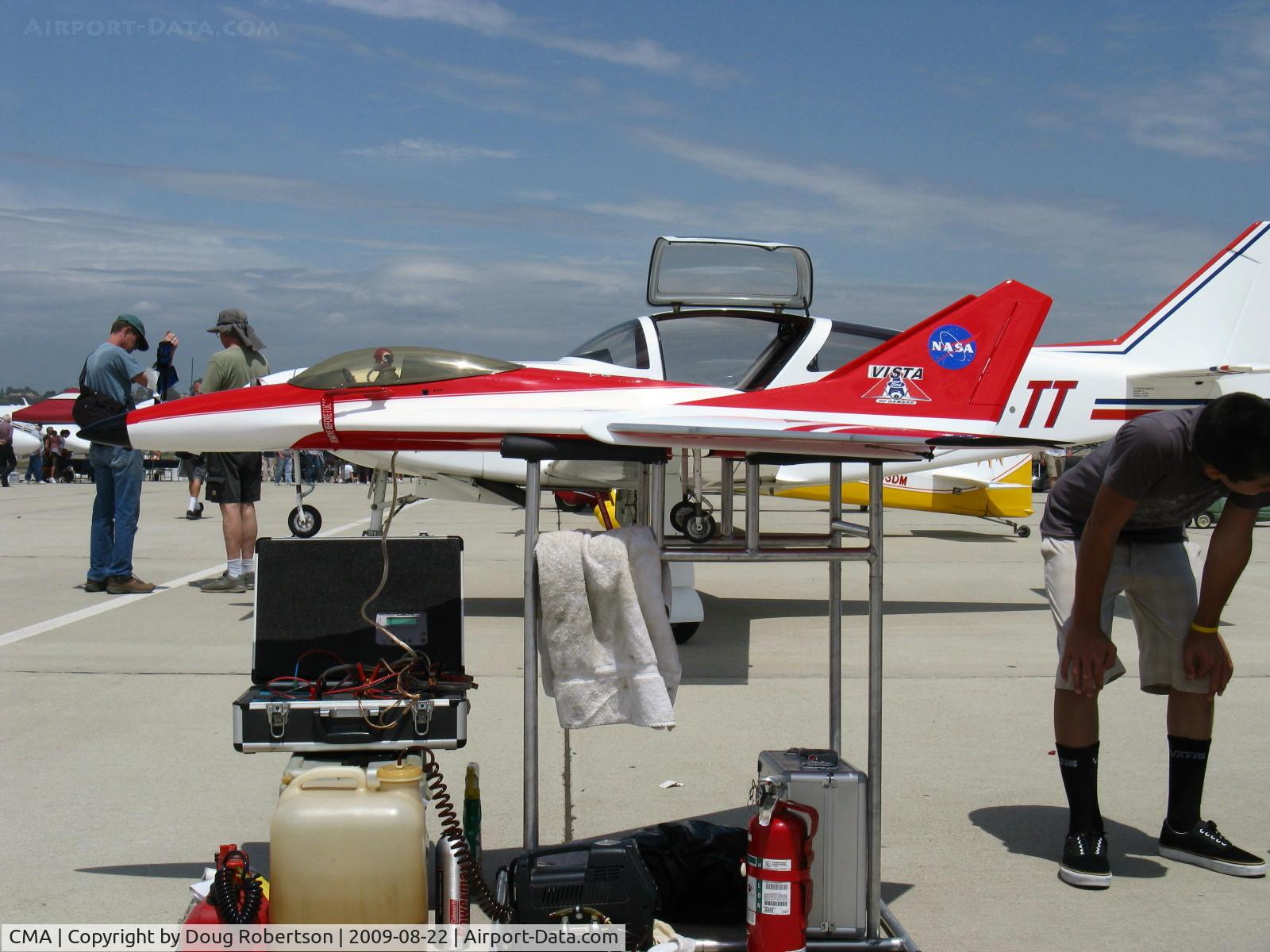 Camarillo Airport (CMA) - NASA/Vista Ford RC JET, this radio-controlled pure jet gave a demo, flying higher & faster than a screaming, scalded cat-but I was unable to get a reproducible photo-too tiny an image. Note: Fire extinguisher