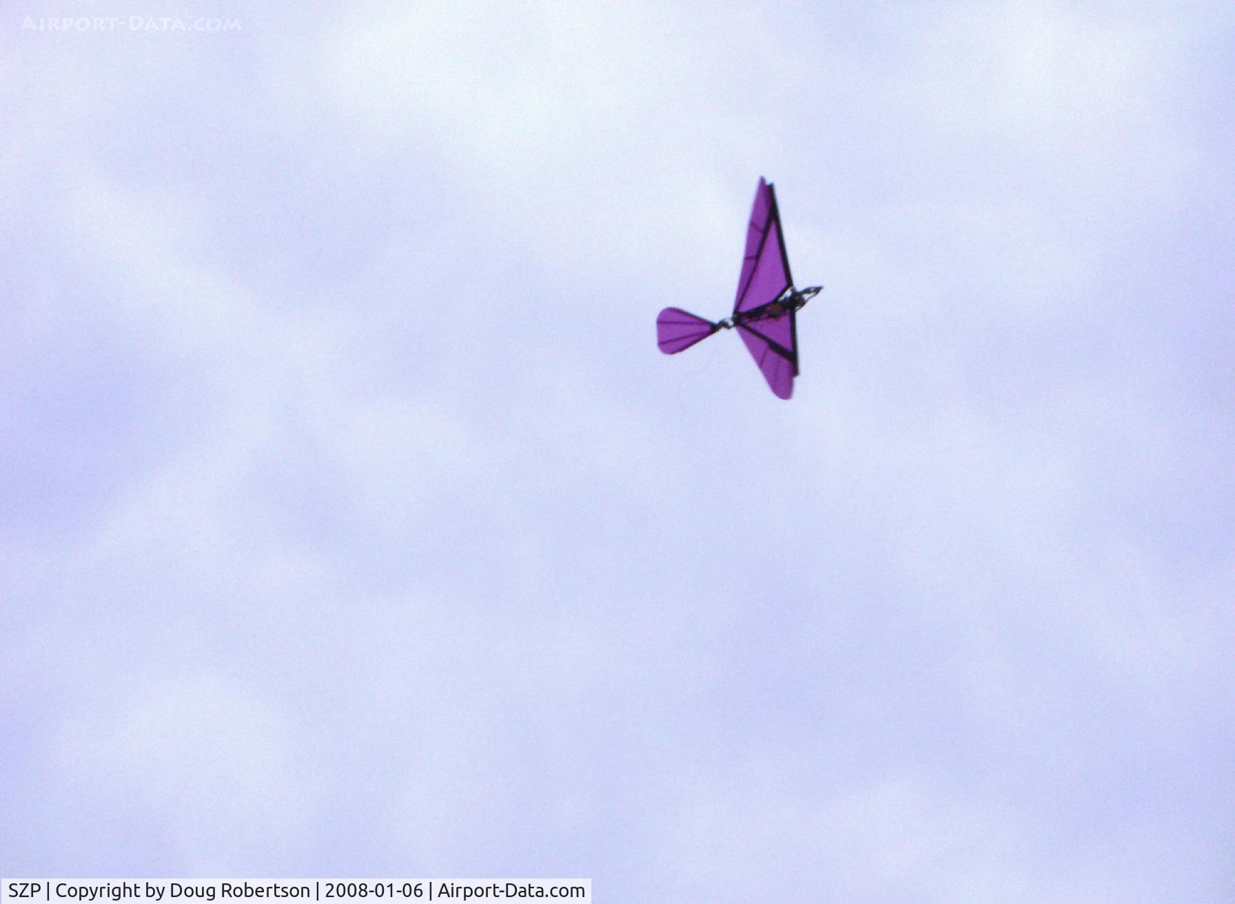 Santa Paula Airport (SZP) - David's RC drone Ornithopter, the faster the wings flap, the higher the rate of climb