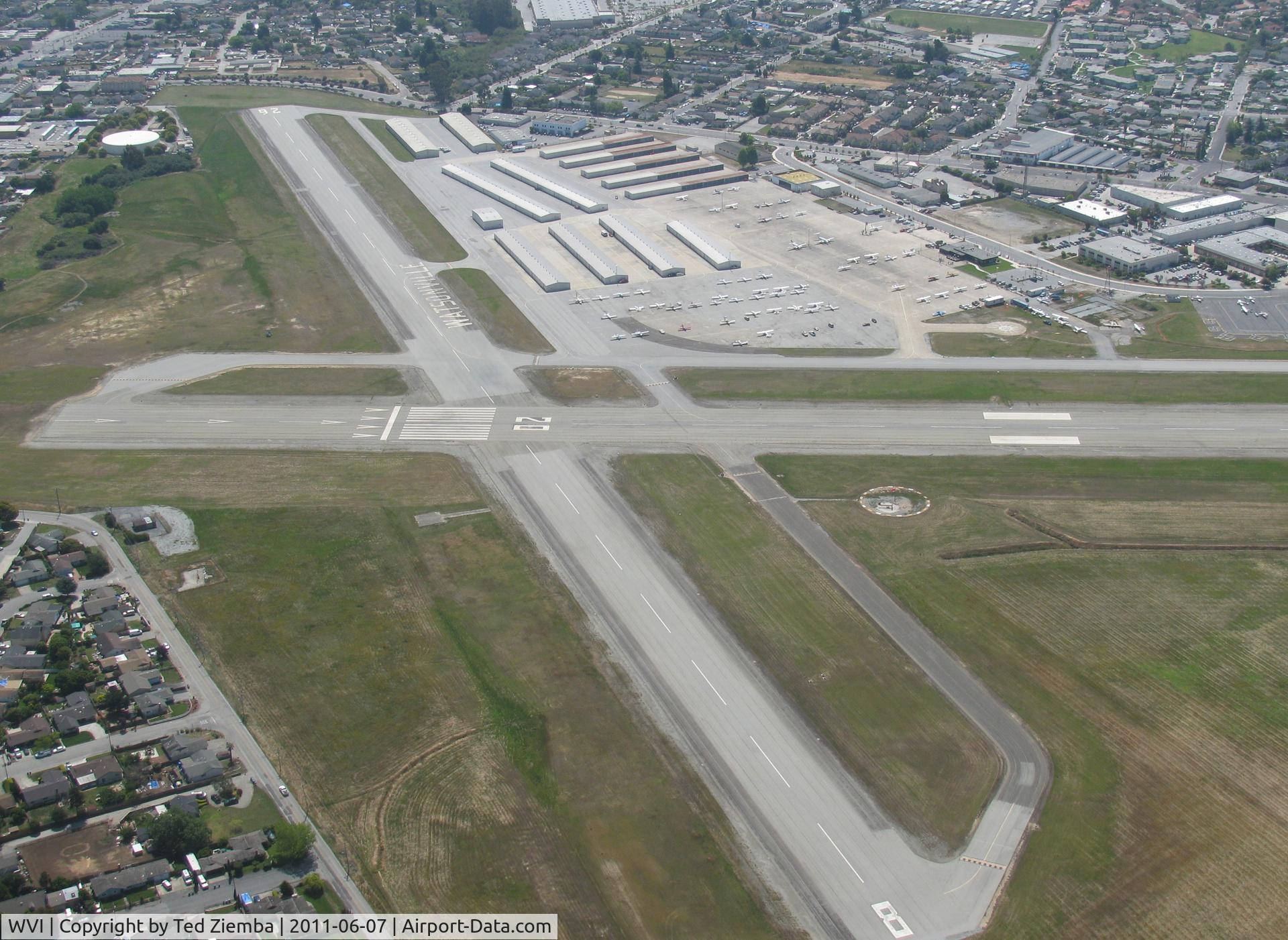 Watsonville Municipal Airport (WVI) - A view of runway 8-26 from the air. 