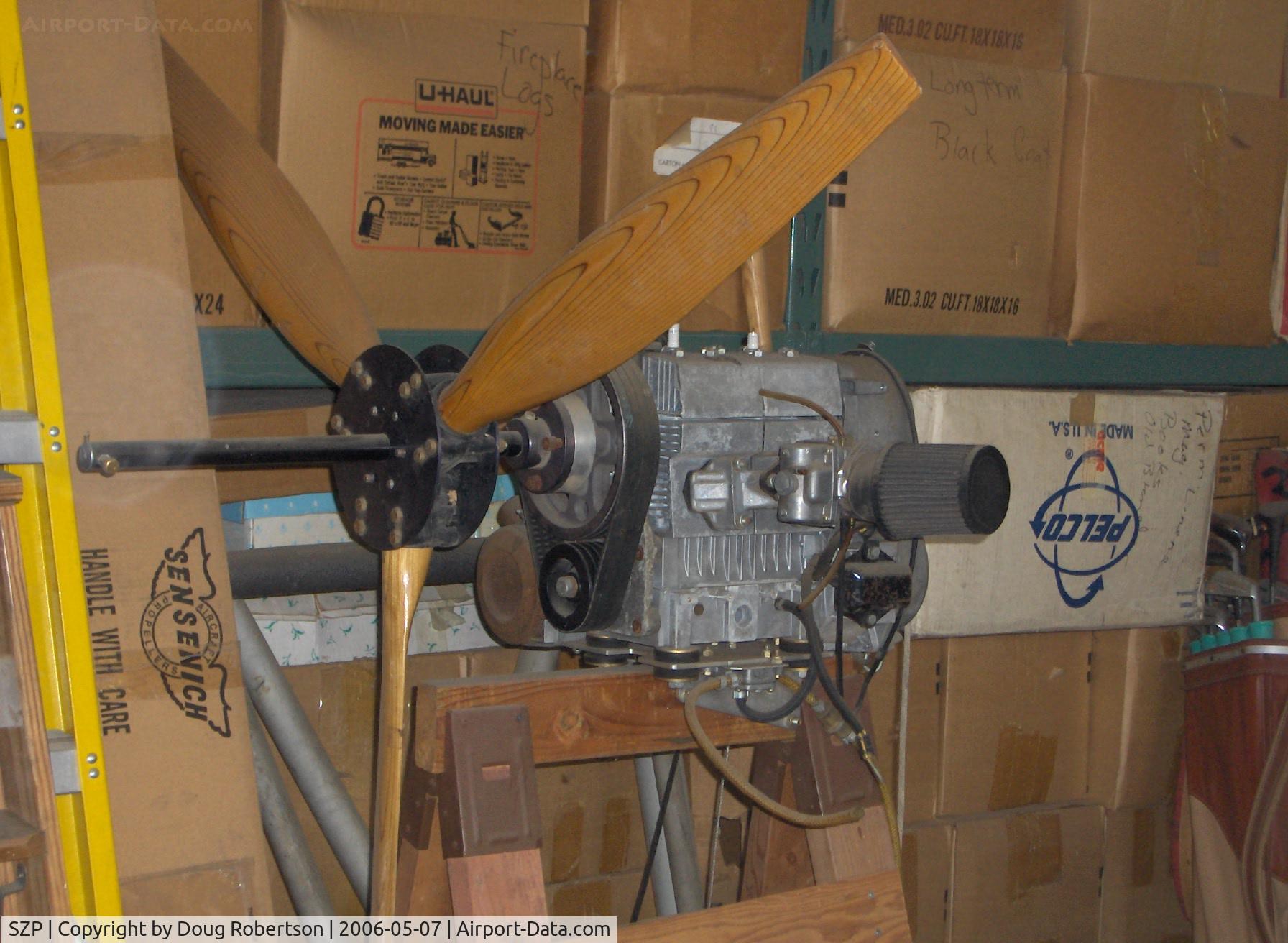 Santa Paula Airport (SZP) - Cuyuna 35 Hp water-cooled two cylinder single ignition engine, age unknown, three blade prop. One of the better early 1960s Ultralight Aircraft engines-from a snowmobile manufacturer.