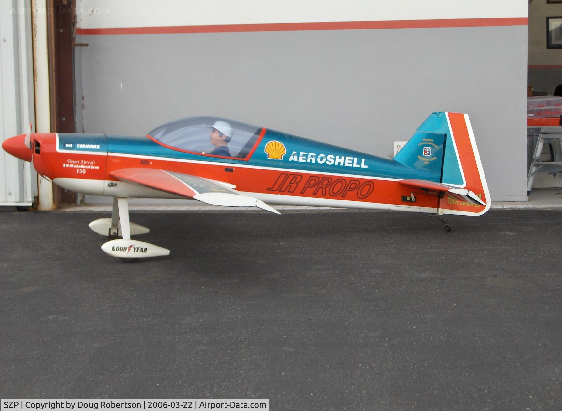 Santa Paula Airport (SZP) - Aviation F/X JR PROPO, Dan Gray Special Radio-Controlled, 3W-Modellmotoren 150 gas engine. A Motion Pictures Special Effects star, F/X=Effects, get it?
