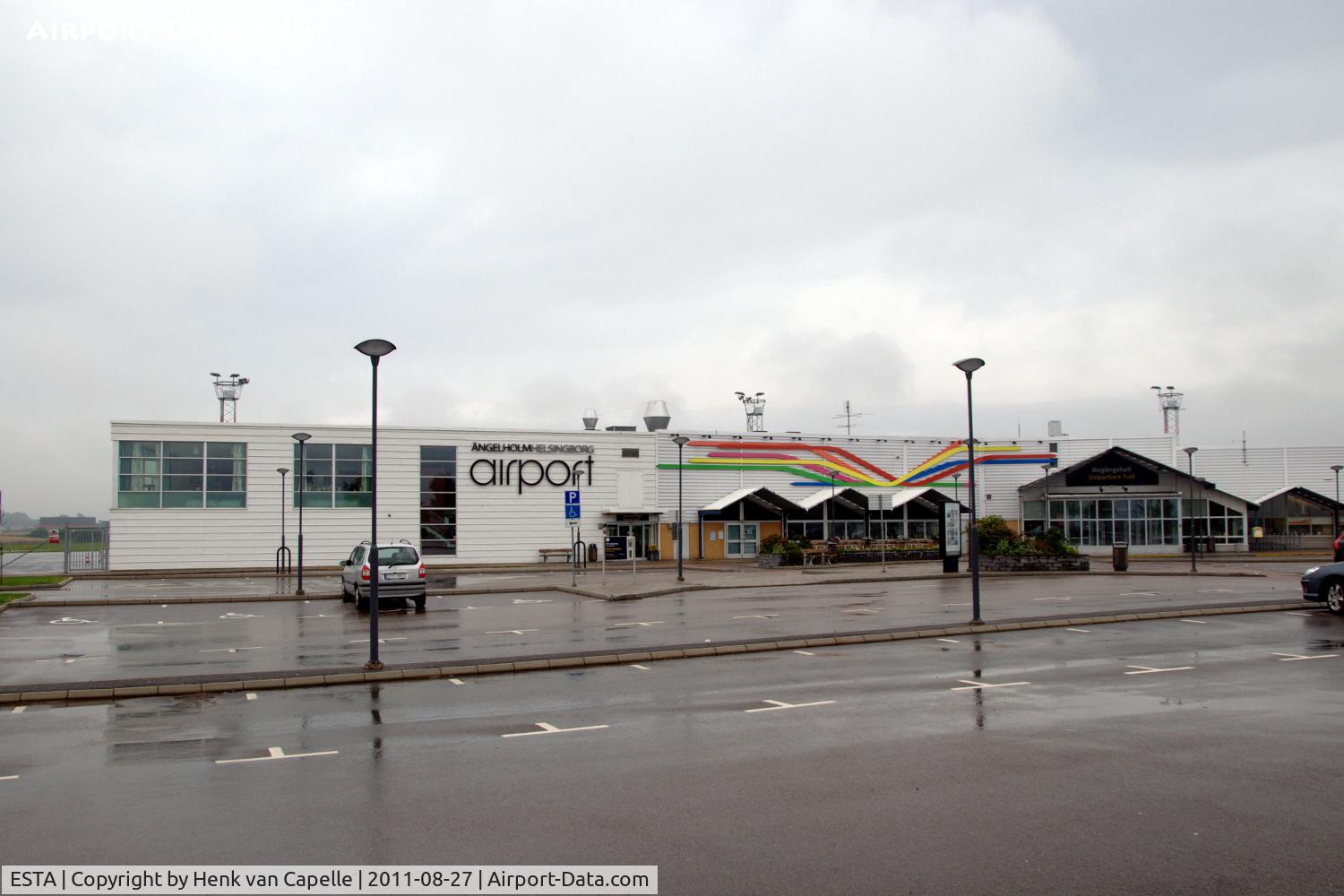 Ängelholm-Helsingborg Airport, Ängelholm / Helsingborg Sweden (ESTA) - The terminal building of the airport in the rain.