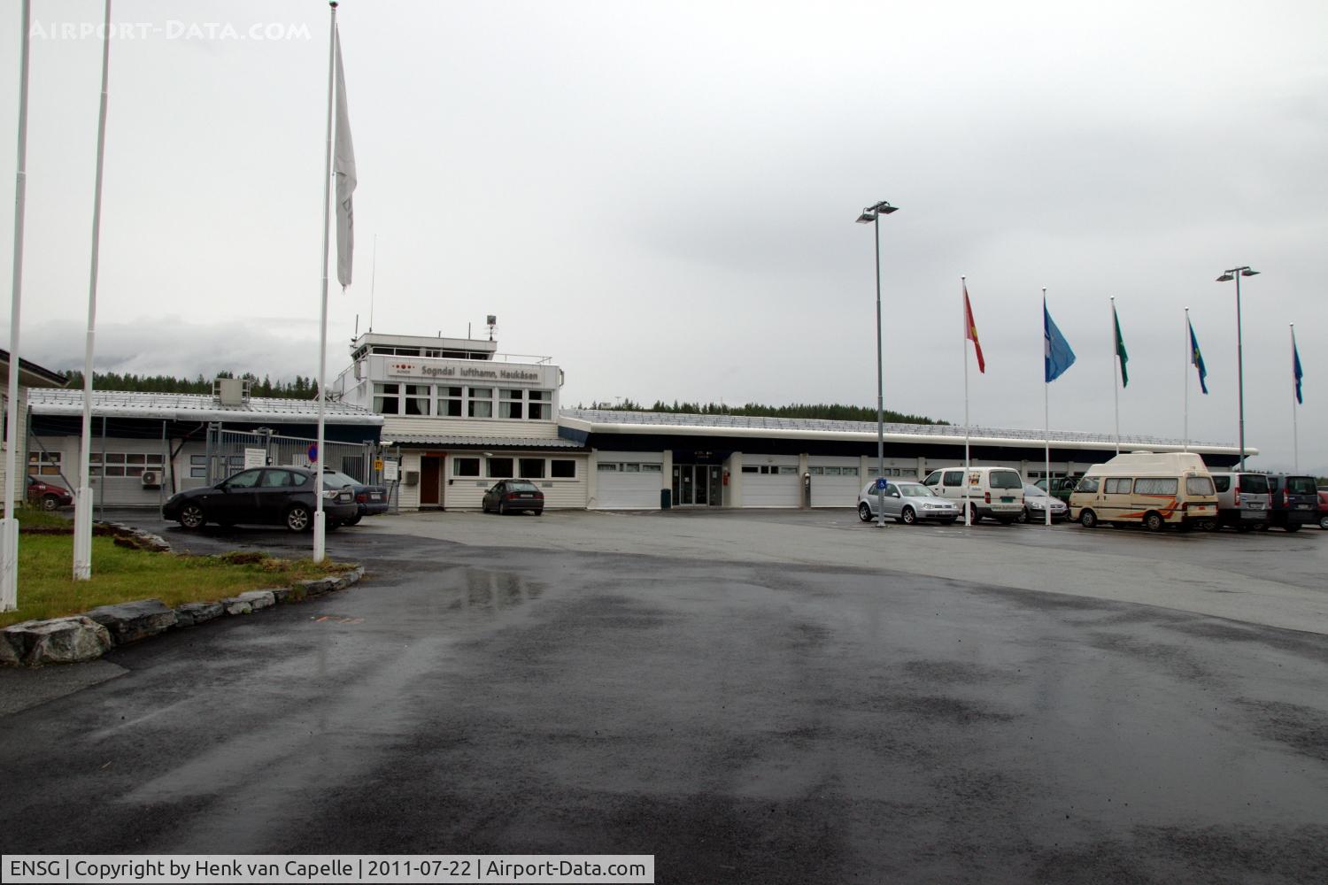 Sogndal Airport, Haukåsen, Sogndal, Sogn og Fjordane Norway (ENSG) - Sogndal airport in the rain, located on the northern side of the Sognefjord, just west of the village of Kaupanger.