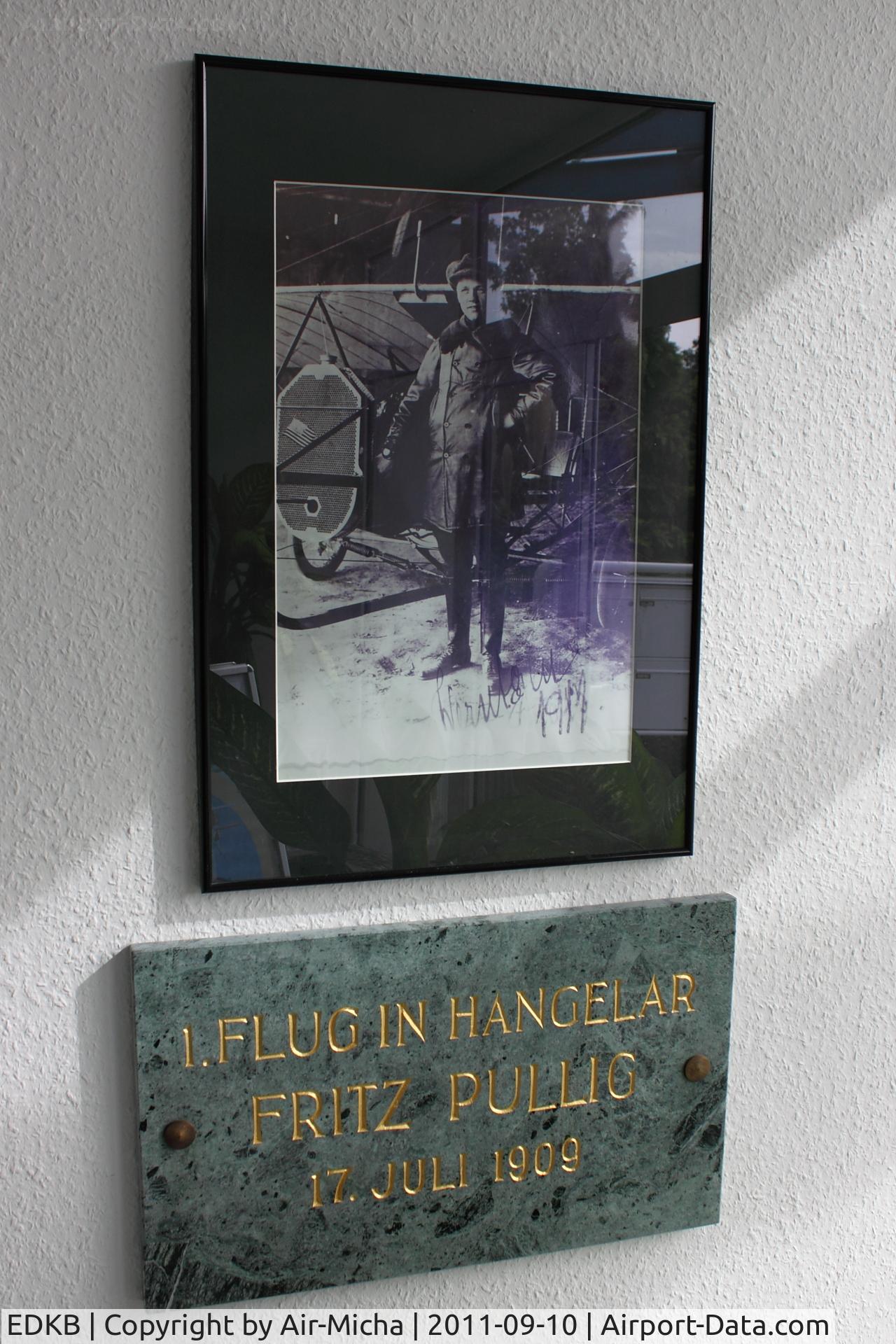 Bonn-Hangelar Airport, Sankt Augustin Germany (EDKB) - Memorial plaque to the first flight at the Airport Bonn-Hangelar, Germany, EDKB/ BNJ