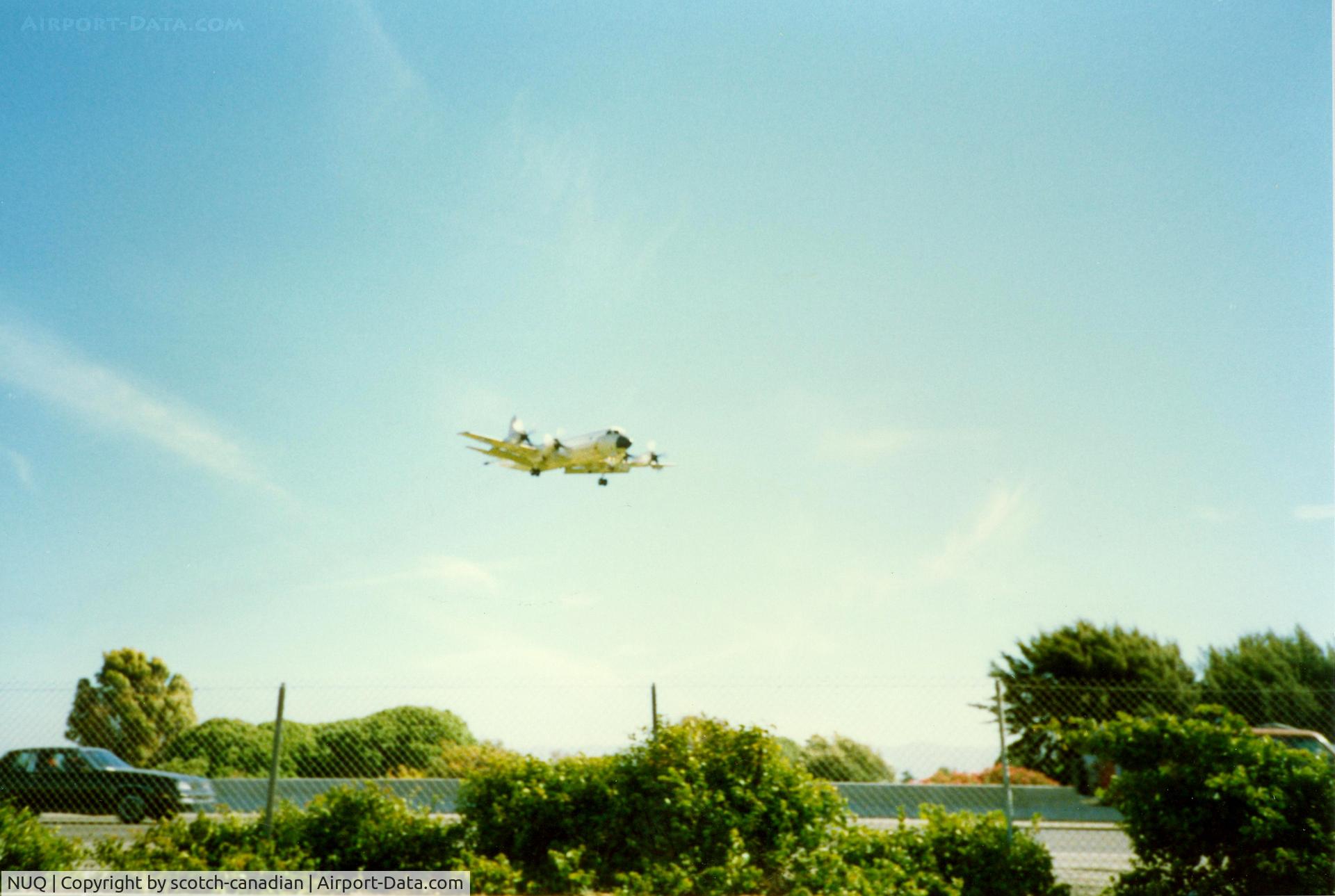 Moffett Federal Afld Airport (NUQ) - Lockheed P-3 Orion on Final Approach to NAS Moffett Field, Mountain View, CA - July 1989