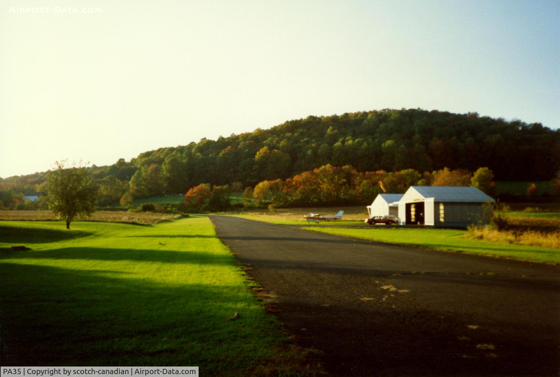 Bally Spring Farm Airport (PA35) - Looking Northwest down Runway 31 at Bally Spring Farm Airport, Bally, PA - October 1991