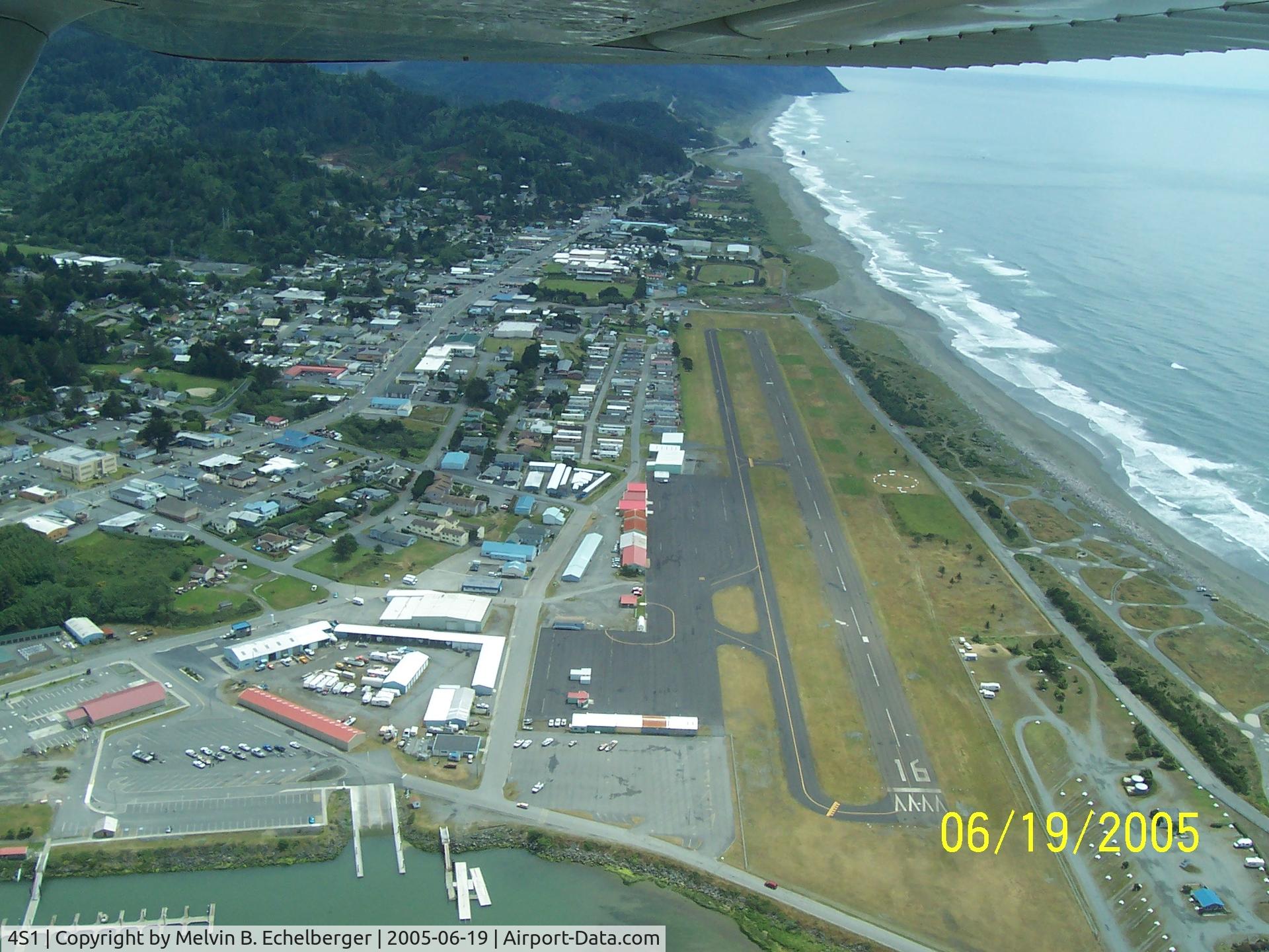 Gold Beach Municipal Airport (4S1) - A picture of Gold Beach Airport as we were flying down Rogue River. Looking at the (16) the north end, the other end (34)