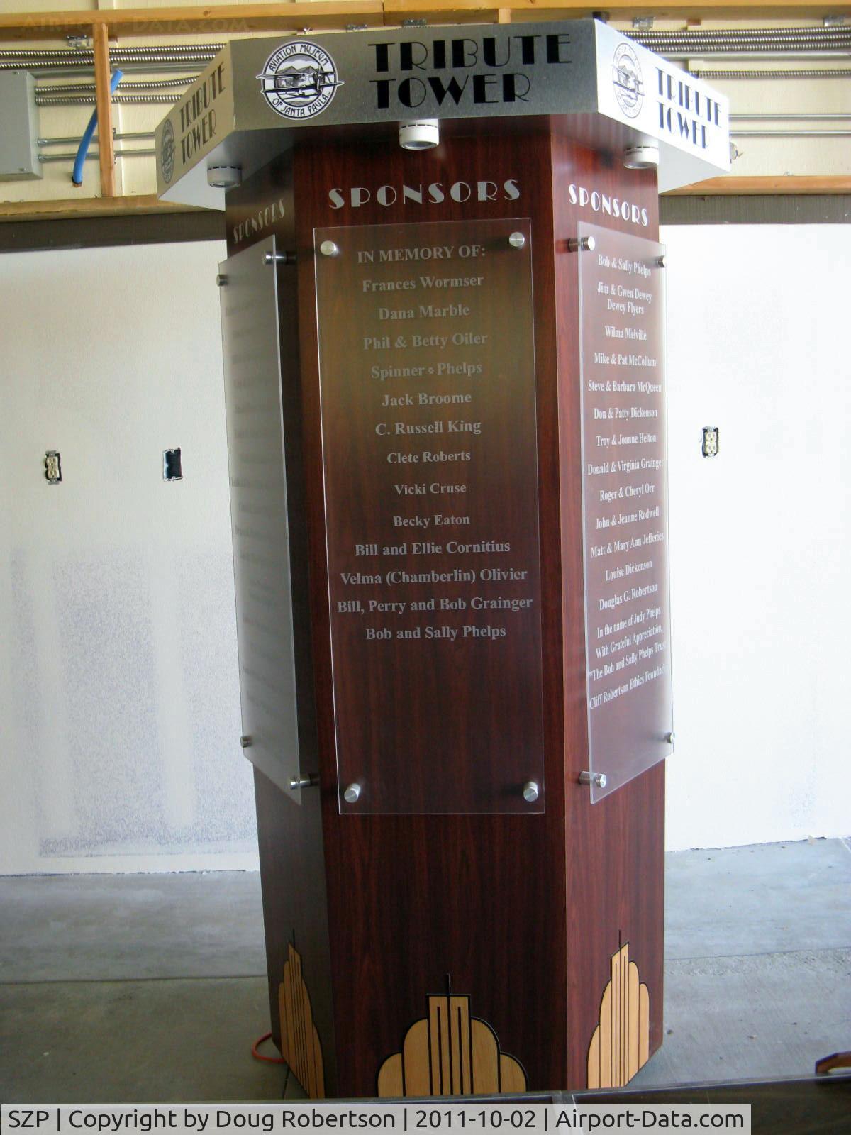 Santa Paula Airport (SZP) - Aviation Museum of Santa Paula Sponsor Tribute Tower. Please consider making a donation.