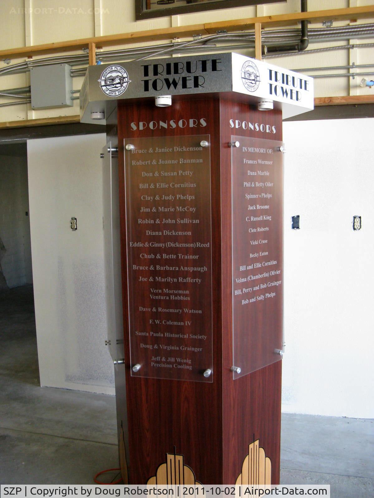 Santa Paula Airport (SZP) - Aviation Museum of Santa Paula Sponsor Tribute Tower. Please consider making a donation.