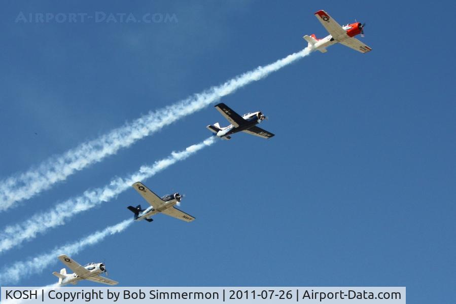 Wittman Regional Airport (OSH) - T-28 flight overflying Airventure 2011.