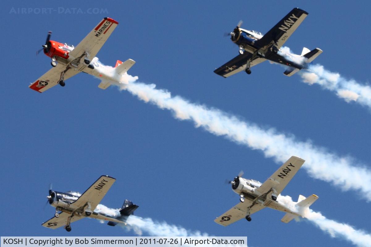 Wittman Regional Airport (OSH) - T-28 flight overflying Airventure 2011.