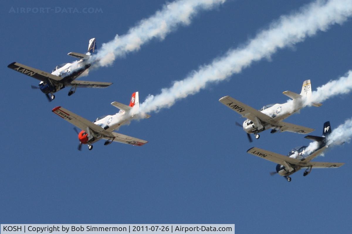 Wittman Regional Airport (OSH) - T-28 flight overflying Airventure 2011.