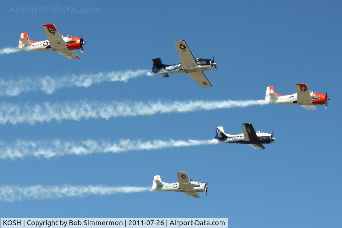 Wittman Regional Airport (OSH) - T-28 flight overflying Airventure 2011.