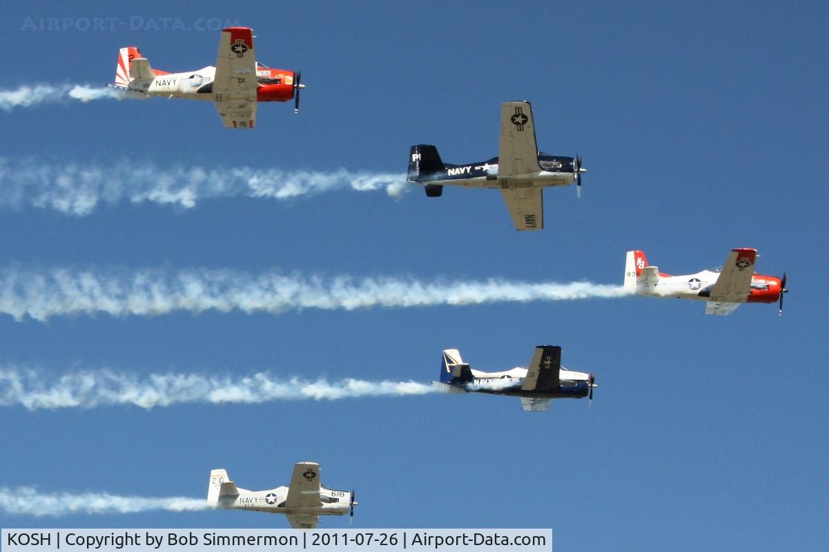 Wittman Regional Airport (OSH) - T-28 flight overflying Airventure 2011.