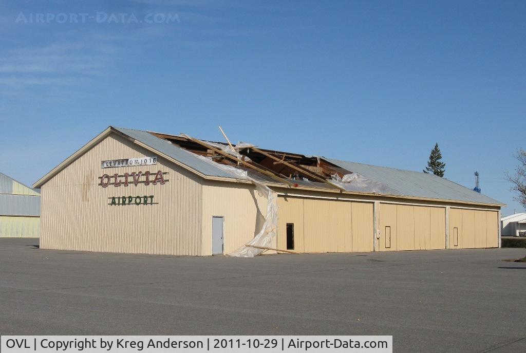 Olivia Regional Airport (OVL) - Damaged hangar from a storm this summer at the Olivia Municipal Airport in Olivia, MN.