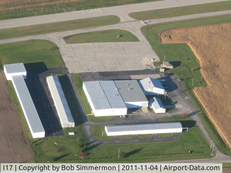 Piqua Airport- Hartzell Field Airport (I17) - View of the ramp, looking NE from 2500'