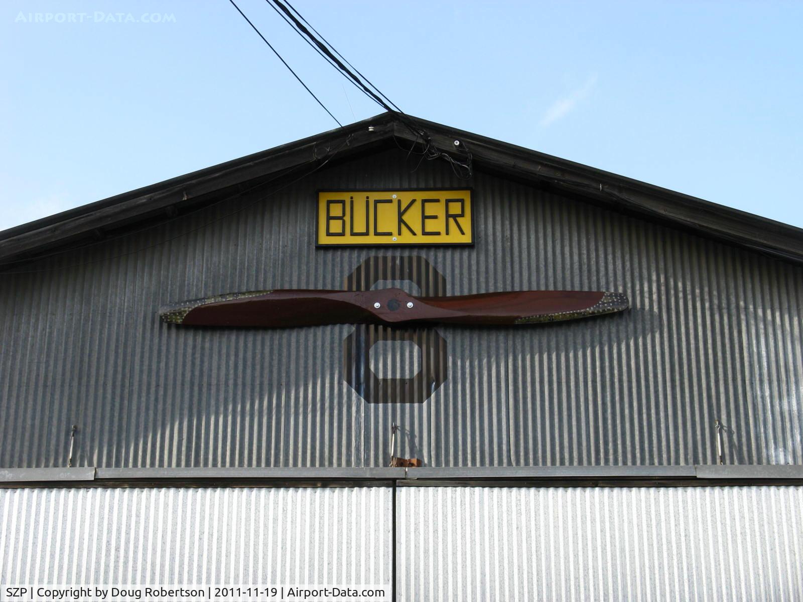 Santa Paula Airport (SZP) - Pat Quinn's Aviation Museum of Santa Paula Bucker Hangar-closeup 