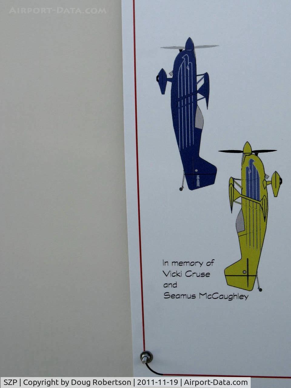 Santa Paula Airport (SZP) - Airport Arrival and Departure Requirements, posters dedicated to the late Vicki Cruse and Seamus Mccaughley aerobatic stars. At Self-Fuel Dock, Airport Center.