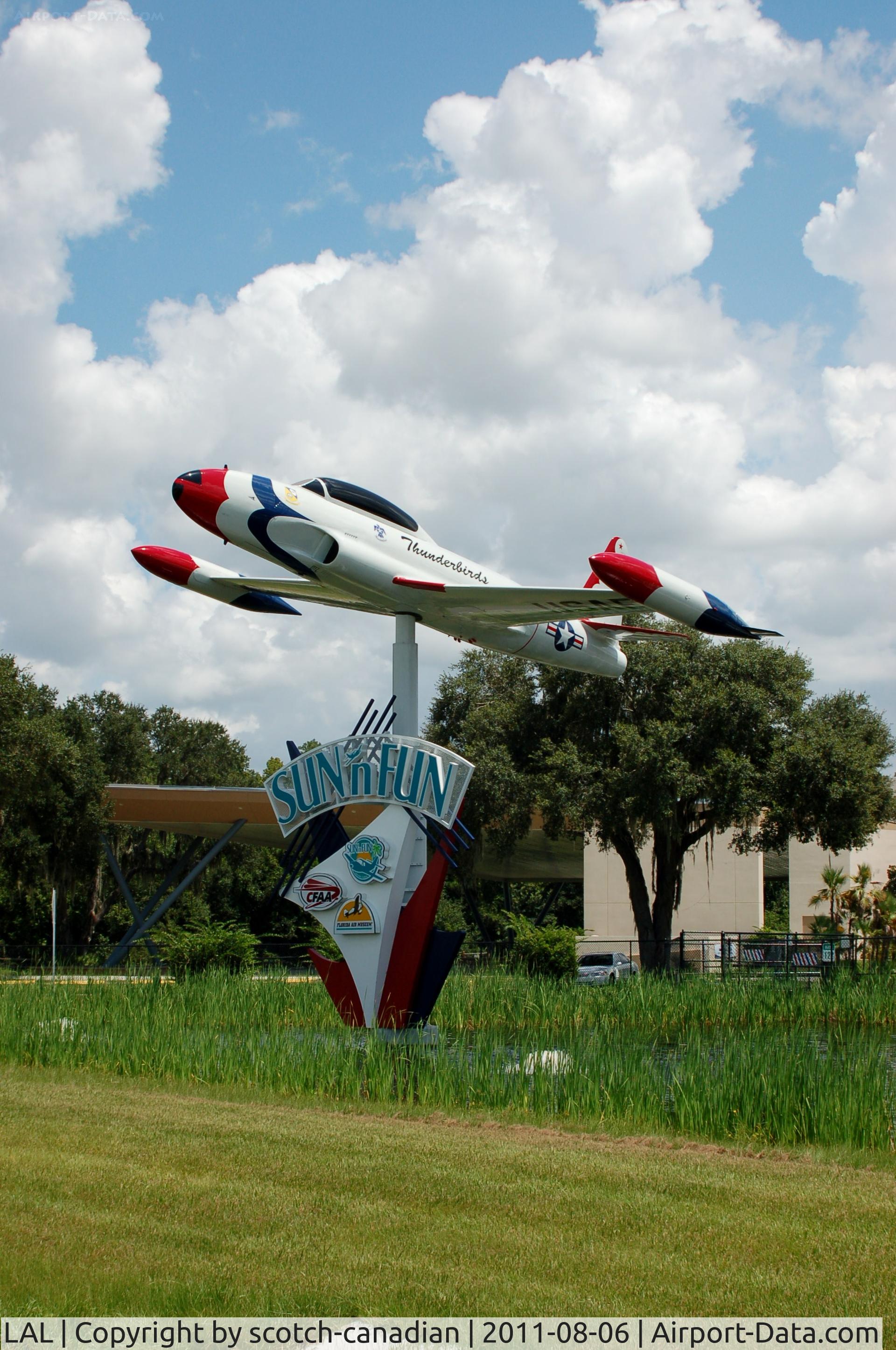 Lakeland Linder Regional Airport (LAL) - Lockheed Shooting Star on Sun 'n Fun Sign at Lakeland Linder Regional Airport, Lakeland, FL