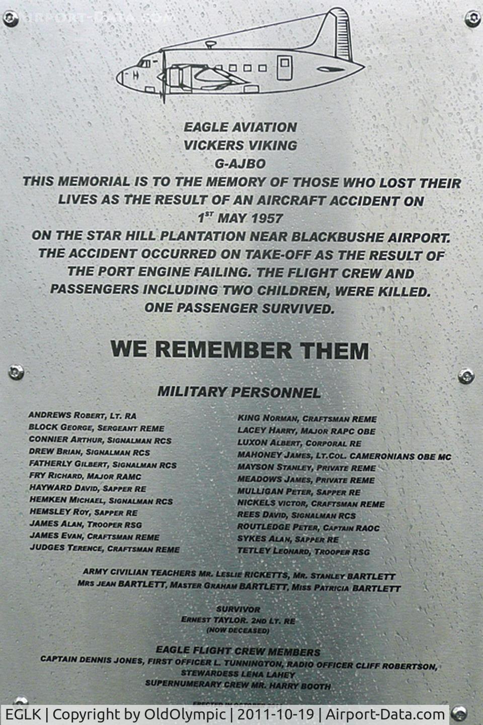 Blackbushe Airport, Camberley, England United Kingdom (EGLK) - Commemoration plaque installed October 2011