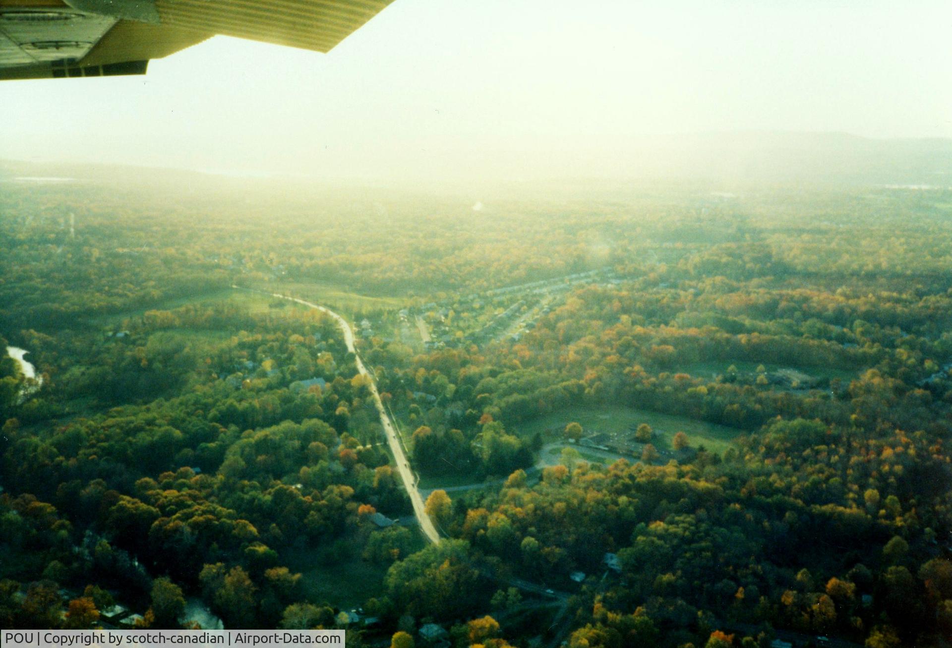 Dutchess County Airport (POU) - Turning Right Base for Runway 24 over Red Oaks Mill at Dutchess County Airport, Poughkeepsie, NY - 1986 