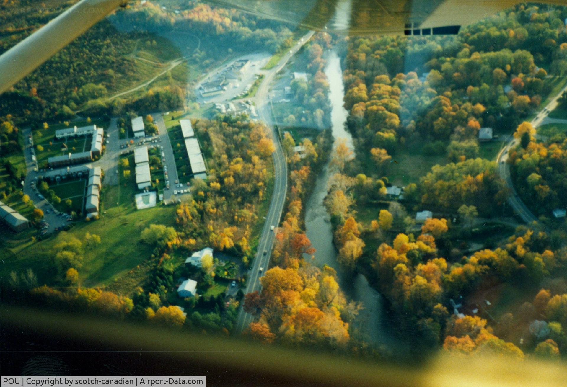 Dutchess County Airport (POU) - Turning Right Base for Runway 24 over Red Oaks Mill at Dutchess County Airport, Poughkeepsie, NY - 1986 