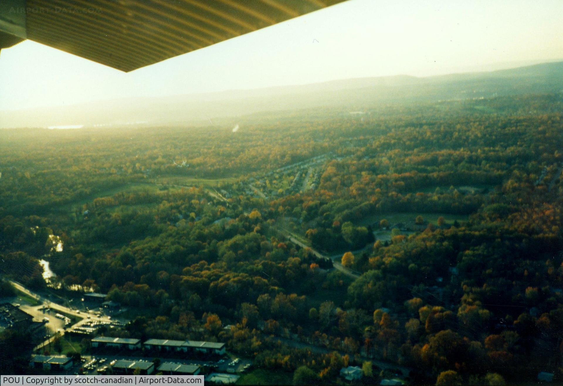 Dutchess County Airport (POU) - Turning Right Base for Runway 24 over Red Oaks Mill at Dutchess County Airport, Poughkeepsie, NY - 1986 