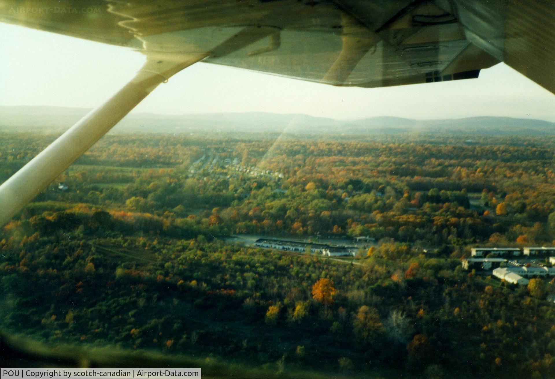 Dutchess County Airport (POU) - Turning Right Base for Runway 24 over Red Oaks Mill at Dutchess County Airport, Poughkeepsie, NY - 1986 