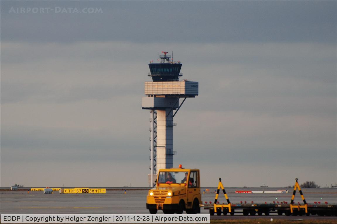 Leipzig/Halle Airport, Leipzig/Halle Germany (EDDP) - View over DHL Air Hub apron to Leipzig Tower.