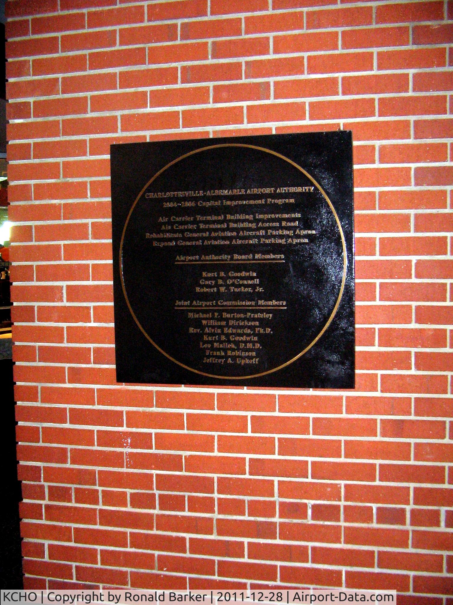Charlottesville-albemarle Airport (CHO) - CHO airport Plaque