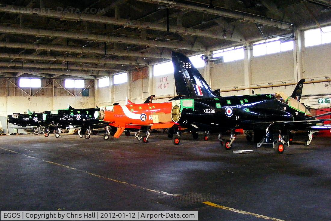 RAF Shawbury Airport, Shawbury, England United Kingdom (EGOS) - Hawks in storage inside the Aircraft Maintenance & Storage Unit hangar