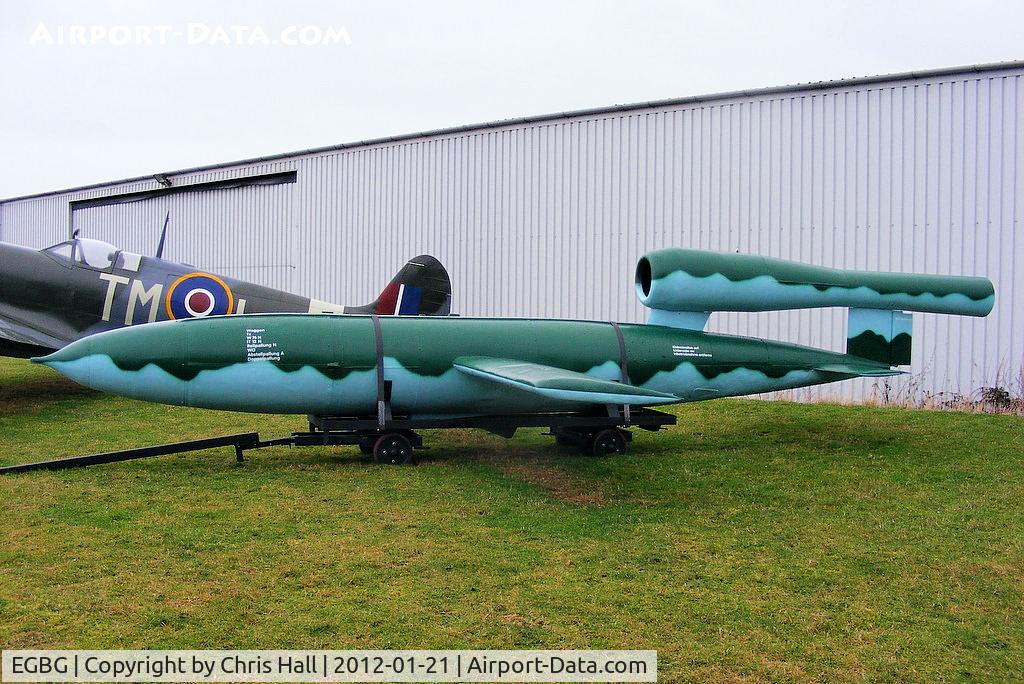 Leicester Airport, Leicester, England United Kingdom (EGBG) - Fiesler Fi.103 VI replica displayed at Leicester alongside Replica Spitfire PL256