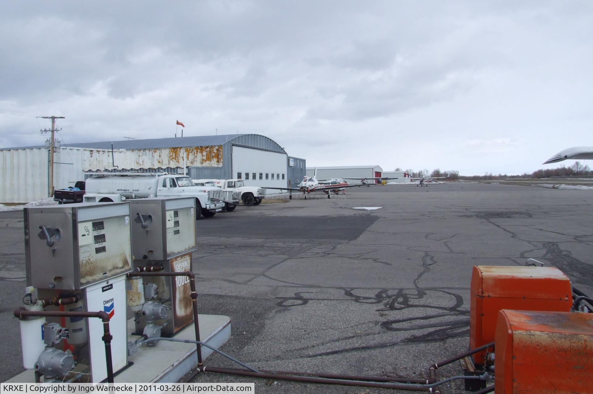 Rexburg-madison County Airport (RXE) - airfield fuelling station, hangars and apron at Rexburg-Madison County Airport