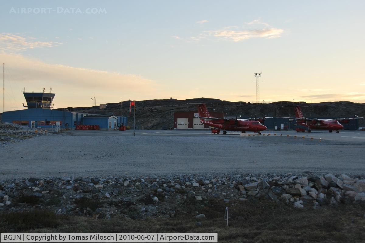 Ilulissat Airport (Jakobshavn Airport), Ilulissat (Jakobshavn) Greenland (BGJN) - OY-CBU and OY-GRE resting at Ilulissat Airport. Shot from 1:30 a.m.