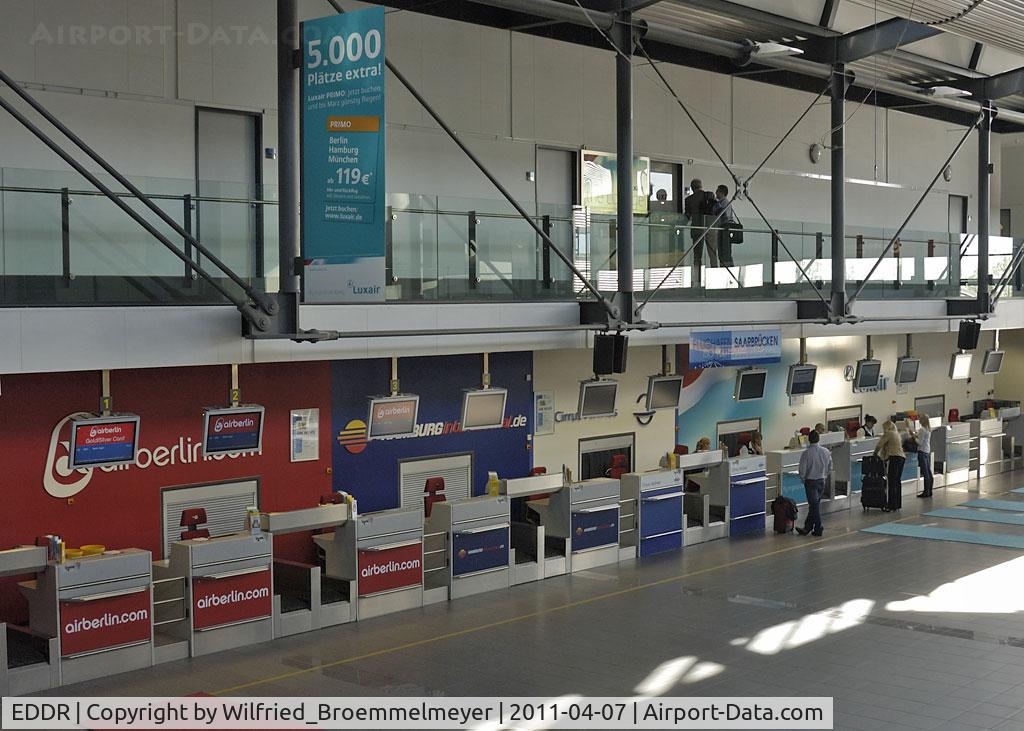 Saarbrücken Airport, Saarbrücken Germany (EDDR) - Check-in counter seen from Airport Restaurant.