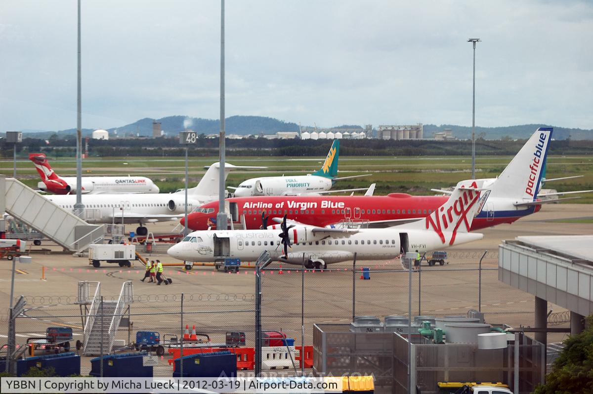 Brisbane International Airport, Brisbane, Queensland Australia (YBBN) - Busy ramp at the domestic terminal