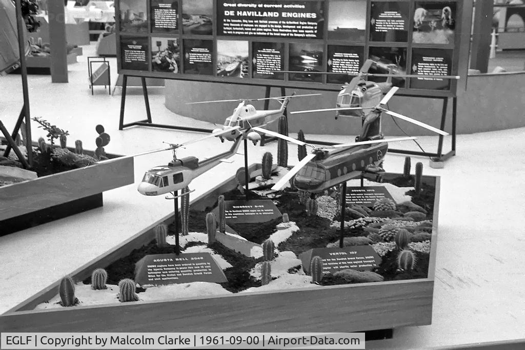 Farnborough Airfield Airport, Farnborough, England United Kingdom (EGLF) - Helicopter models at the 1961 Farnborough Air Show.