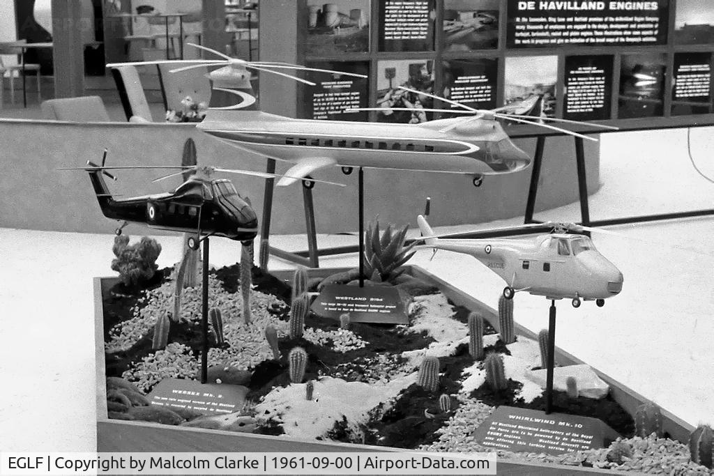Farnborough Airfield Airport, Farnborough, England United Kingdom (EGLF) - Westland helicopter models at the 1961 Farnborough Air Show.