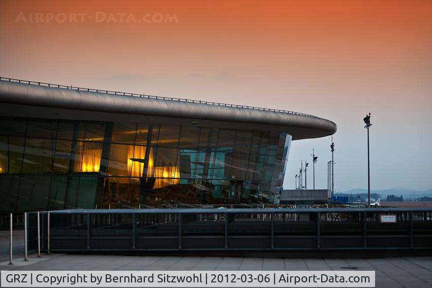 Graz Airport, Graz Austria (GRZ) - Terrace of Graz Thalerhof in evening.