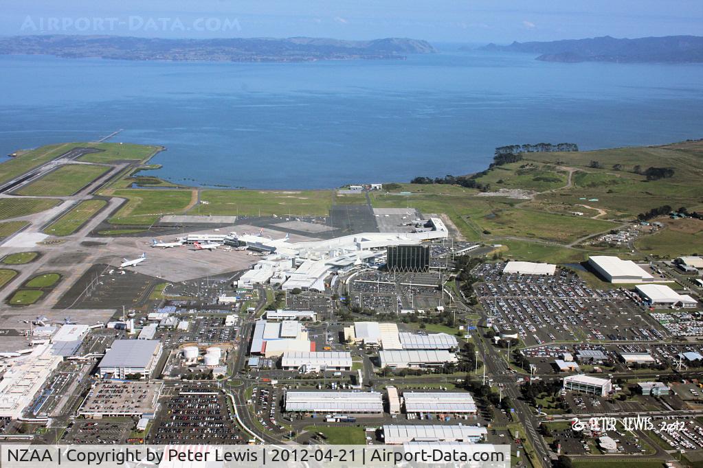 Auckland International Airport, Auckland New Zealand (NZAA) - View of domestic and international passenger terminals, looking west