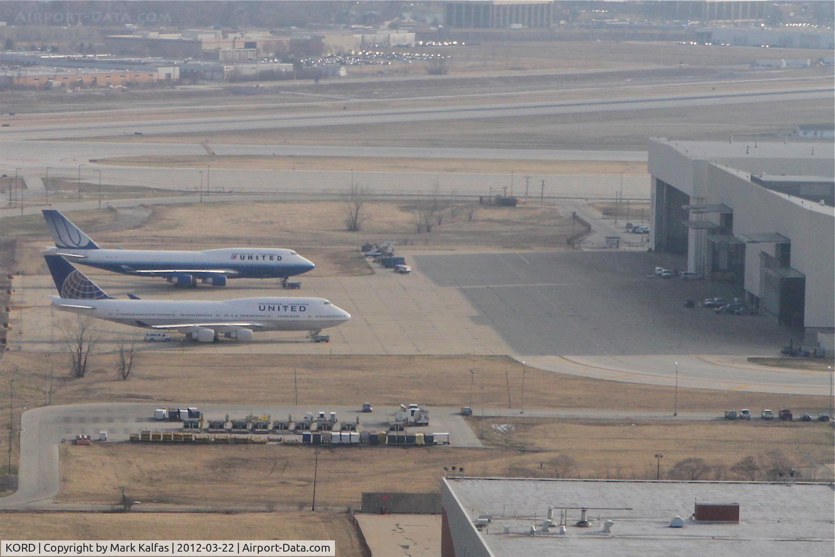Chicago O'hare International Airport (ORD) - United Airlines hangar at Chicago's O'Hare International Airport as seen from departure on RWY 32L.