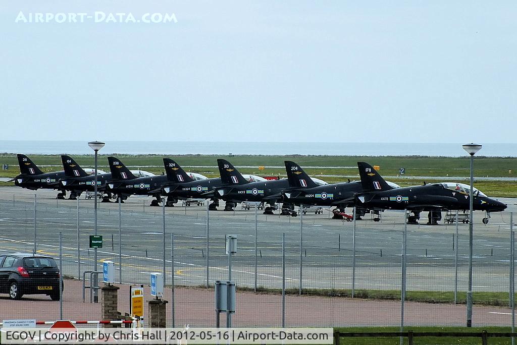 Anglesey Airport (Maes Awyr Môn) or RAF Valley, Anglesey United Kingdom (EGOV) - Hawk T.1A's of RAF 208(R) Sqdn based at RAF Valley