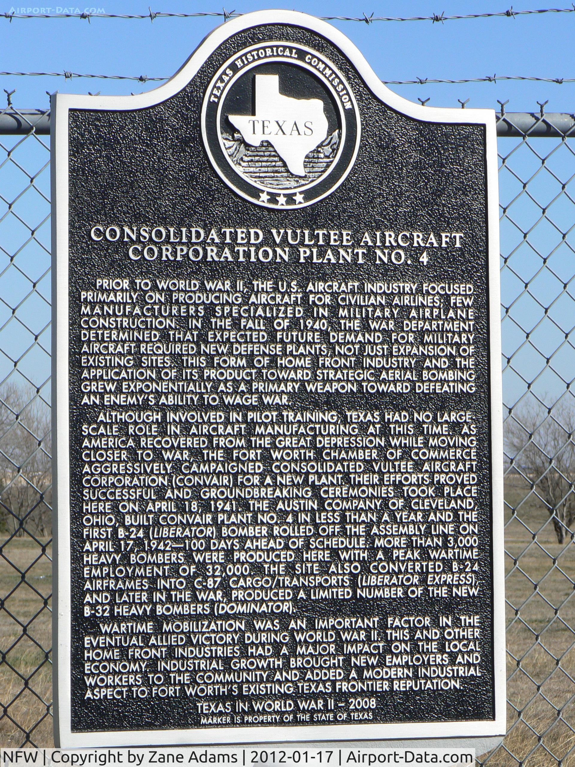 Fort Worth Nas Jrb/carswell Field Airport (NFW) - Texas Historical Marker near the Lockheed Martin Aircraft Plant in Fort Worth